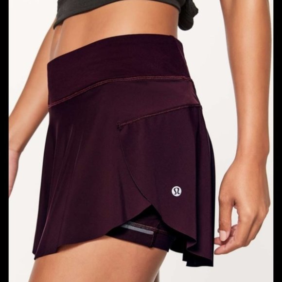 lululemon athletica Dresses & Skirts - Lululemon Quick Pace Skirt w Shorts Dark Adobe  vine red sz  8  Like new